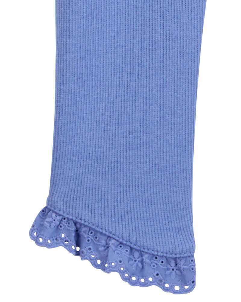 Baby Ribbed Eyelet-Hem Pants - Blue, image 4 of 5 slides