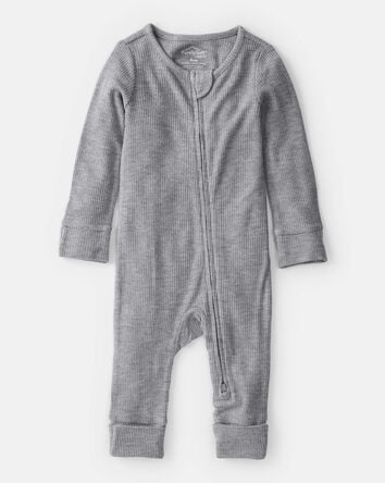 Baby Boy Solid PurelySoft Long-Sleeve 2-Way Zip Sleep & Play Pajamas - Grey, 