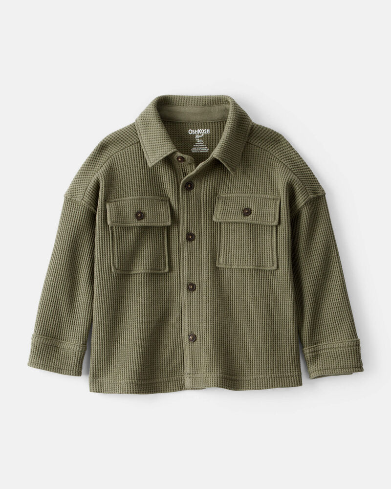 Baby Boy Long-Sleeve Waffle Knit Utility Shirt - Green, image 1 of 4 slides