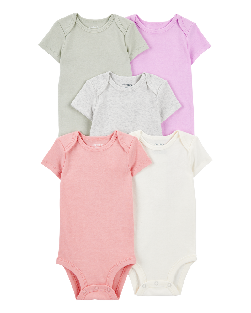 Baby 5-Pack Solid Short-Sleeve Cotton Bodysuits, image 1 of 7 slides