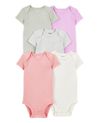 Baby 5-Pack Solid Short-Sleeve Cotton Bodysuits, image 1 of 7 slides