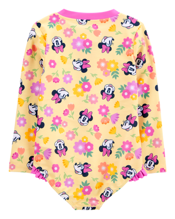 Toddler Disney© Minnie Mouse 1-Piece Rashguard Swimsuit - Yellow/Pink, 