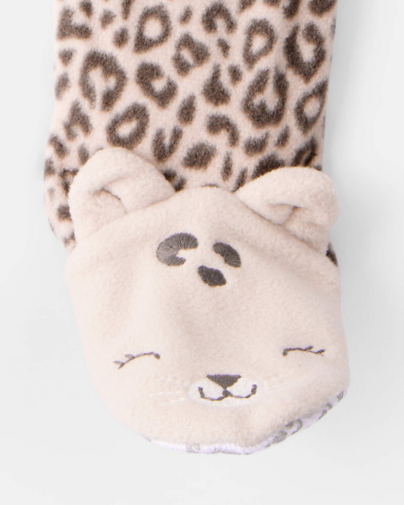 Toddler Girl Leopard Print Fleece Long-Sleeve Loose Fit 1-Piece Pajamas, image 4 of 5 slides