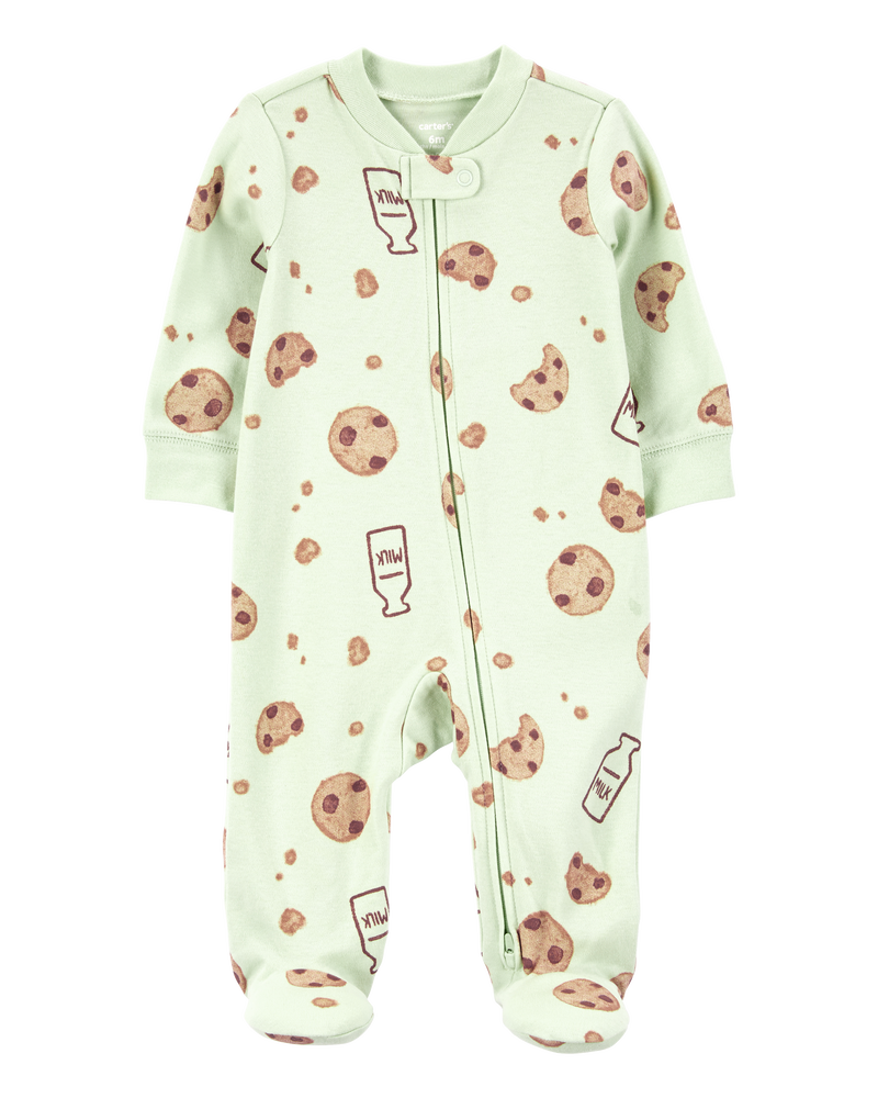 Baby Milk & Cookies 2-Way Zip Cotton Sleep & Play Pajamas, image 1 of 4 slides