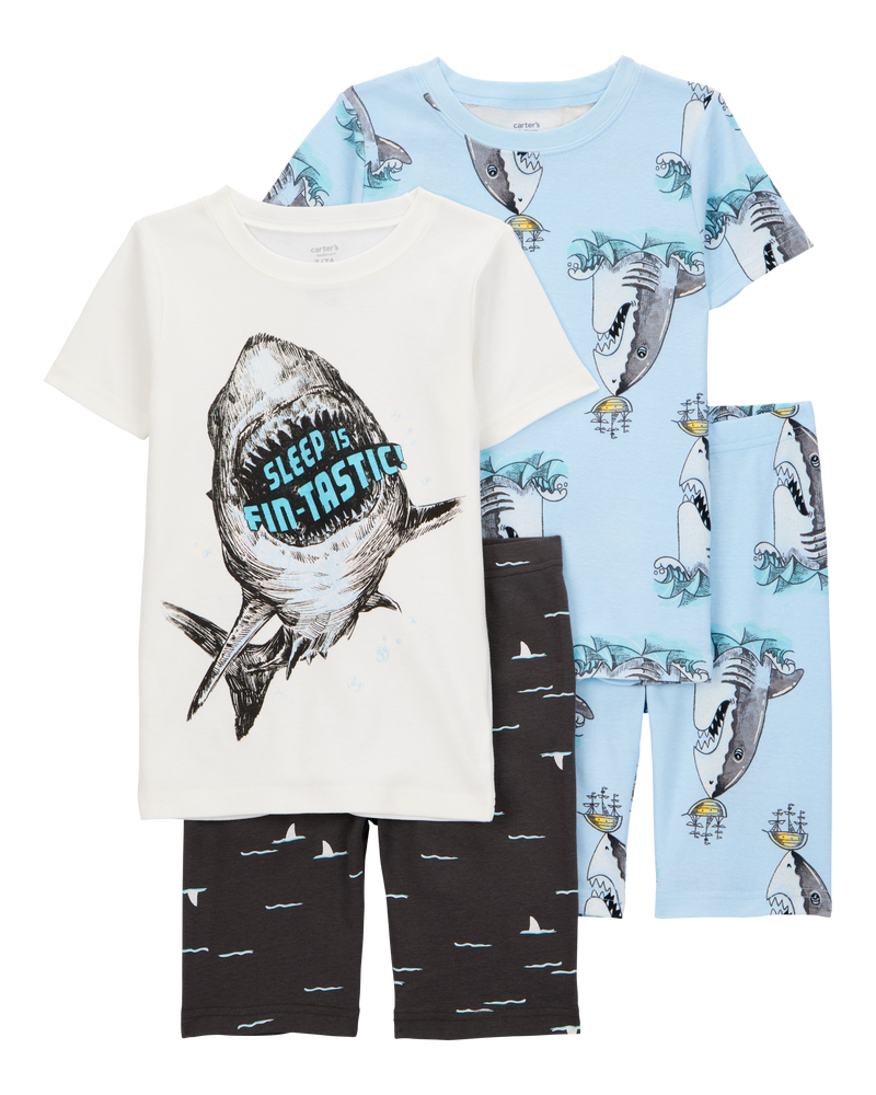 Kid Shark Print Snug Fit 4-Piece Pajamas, image 1 of 4 slides