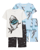 Kid Shark Print Snug Fit 4-Piece Pajamas, image 1 of 4 slides