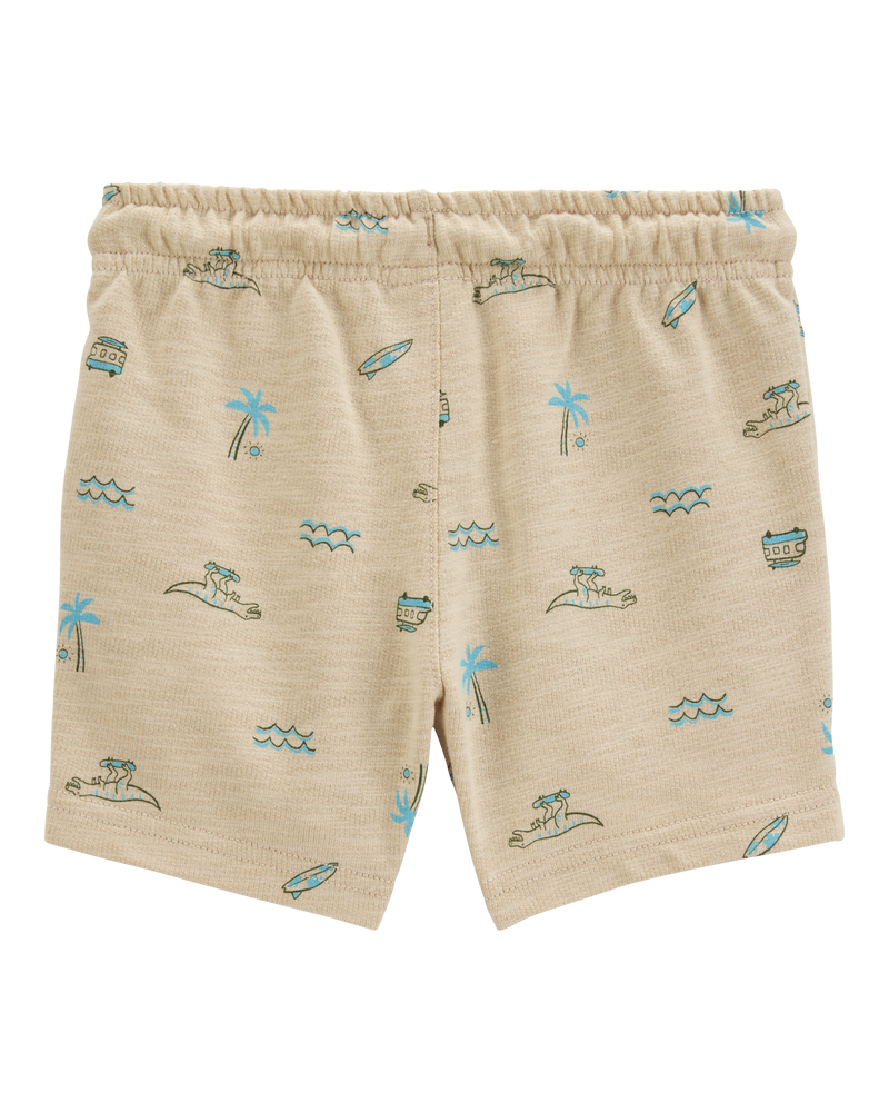Baby Boy Beach Print Pull-On French Terry Shorts - Khaki, image 2 of 4 slides
