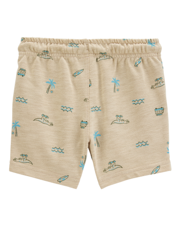 Baby Boy Beach Print Pull-On French Terry Shorts - Khaki, 