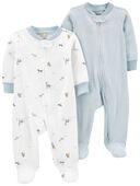 Blue/White - Baby 2-Pack Zip-Up Sleep & Play Pajamas