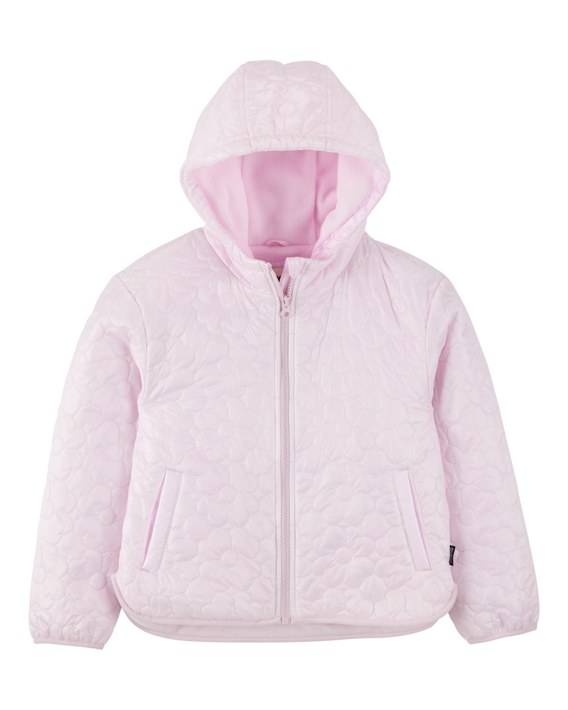 Girls Floral Quilted Midweight Jacket - Pink, image 1 of 3 slides