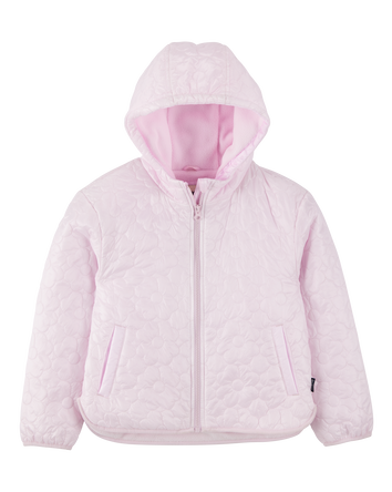 Girls Floral Quilted Midweight Jacket - Pink, 