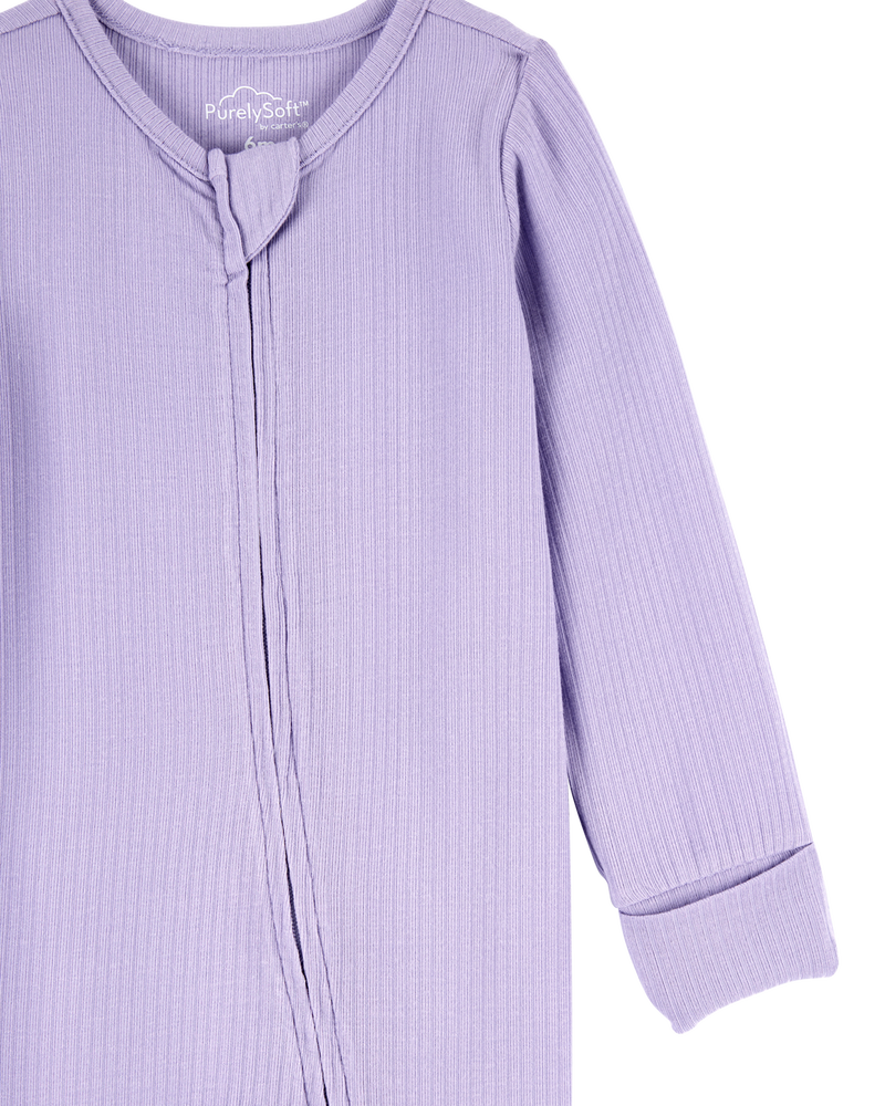 Baby Girl Solid 2-Way Zip PurelySoft Sleep & Play Pajamas - Purple, image 2 of 6 slides