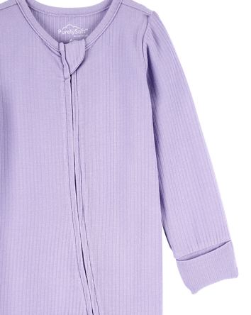 Baby Girl Solid 2-Way Zip PurelySoft Sleep & Play Pajamas - Purple, 