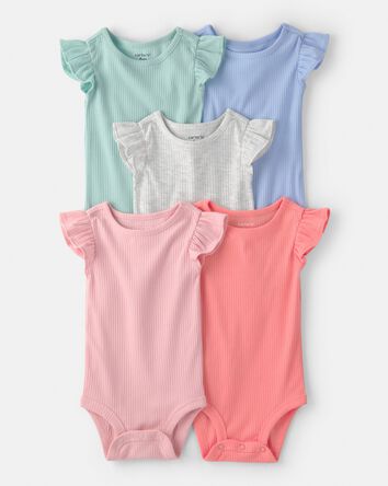 Baby Girl 5-Pack Multipack Ruffle-Sleeve Bodysuits - Pink/Blue/Green, 