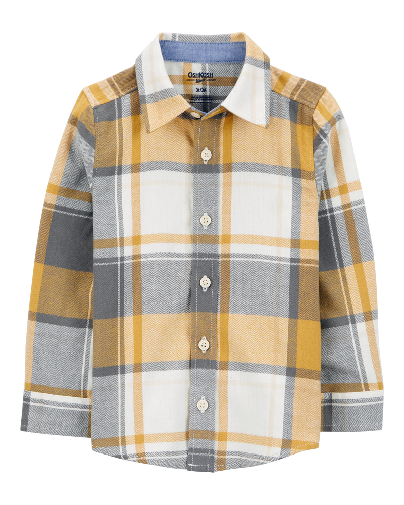 Toddler Plaid Cotton Long-Sleeve Button-Down Shirt - Plaid, image 1 of 3 slides