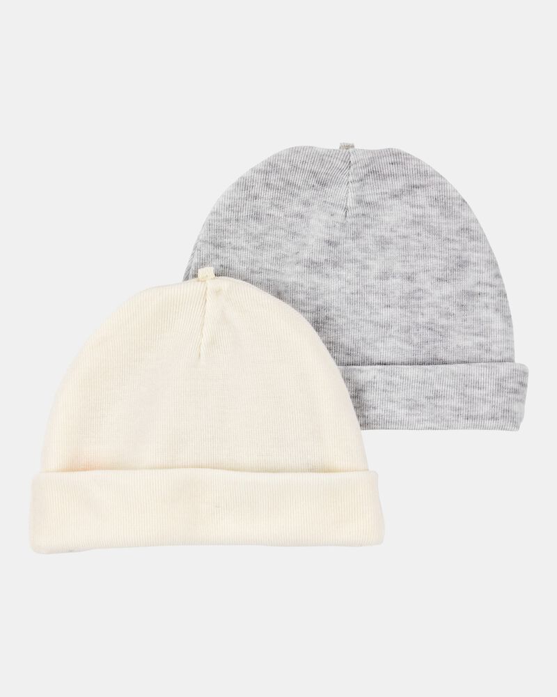 Baby 2-Pack Caps - Grey/Ivory, image 1 of 2 slides