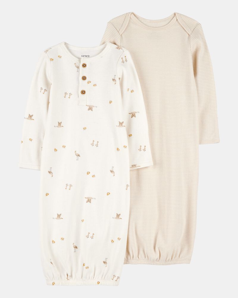 Baby 2-Pack Sleeper Gowns - Ivory/Tan, image 1 of 5 slides