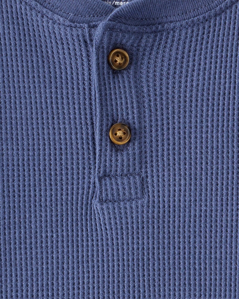 Baby Boy Long-Sleeve Thermal Henley T-Shirt - Blue, image 2 of 3 slides