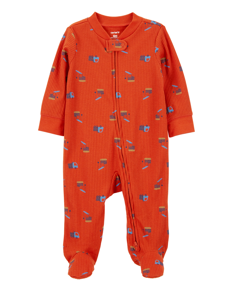 Baby Construction 2-Way Zip Cotton Blend Sleep & Play Pajamas, image 1 of 4 slides