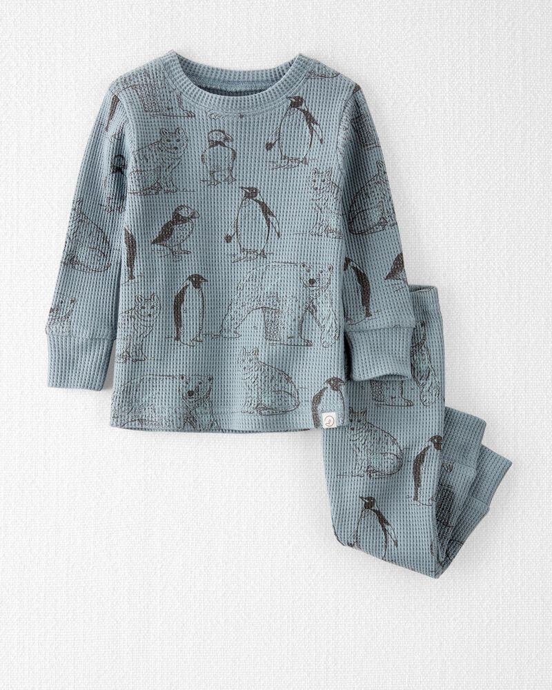 Arctic Print Waffle Knit Pajamas Set Made With Organic Cotton, image 1 of 4 slides