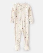Toddler Thanksgiving Print 100% Cotton Long-Sleeve 2-Way Zip Footed 1-Piece Pajamas - White, image 1 of 4 slides