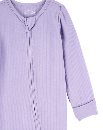 Baby Girl Solid 2-Way Zip PurelySoft Sleep & Play Pajamas - Purple, 