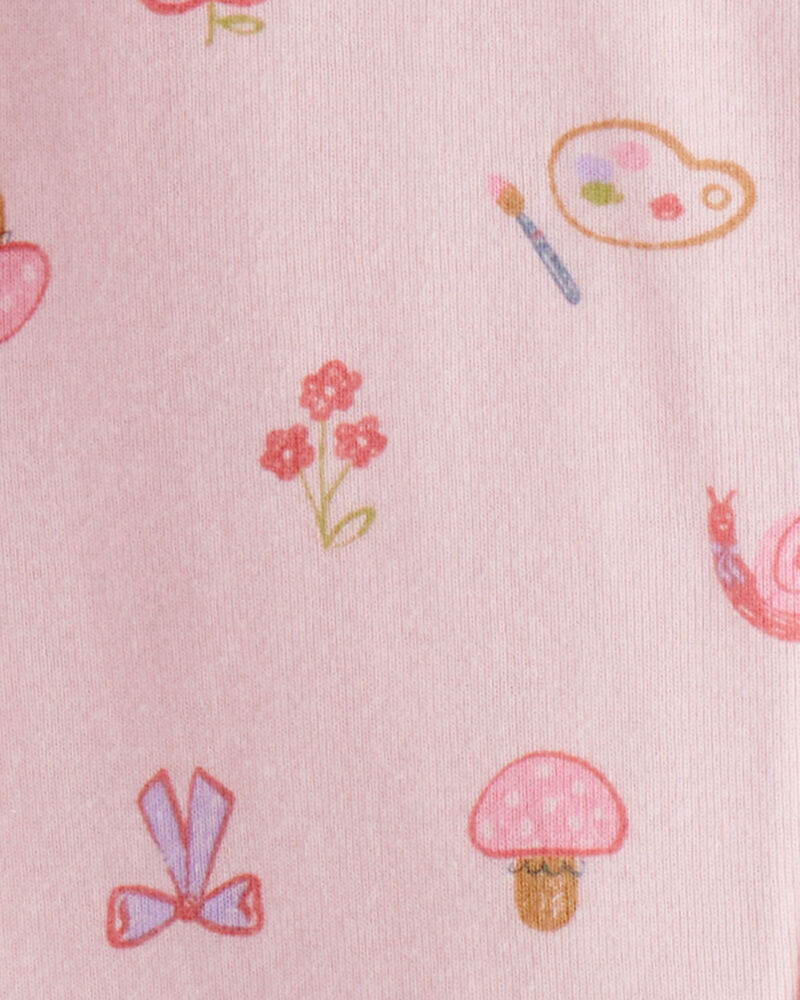 Toddler Girl Paint Floral 100% Cotton Long-Sleeve 2-Way Zip 1-Piece Pajamas - Pink, image 2 of 3 slides