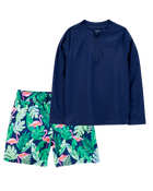 Kid 2-Piece Tropical Rashguard & Swim Trunk Set, image 1 of 6 slides