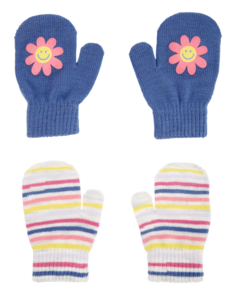 Toddler 2-Pack Striped Flower Gripper Mittens, image 1 of 2 slides