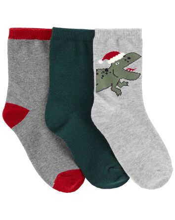 Kid 3-Pack Holiday Dino Socks, 