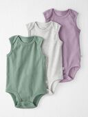 Green, Heather Grey, Lilac Purple - Baby 3-Pack Organic Cotton Rib Bodysuits