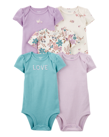 Baby 5-Pack Floral Short-Sleeve Bodysuits, 