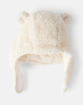 Baby Girl Sherpa Winter Hat & Mittens Set - White, 