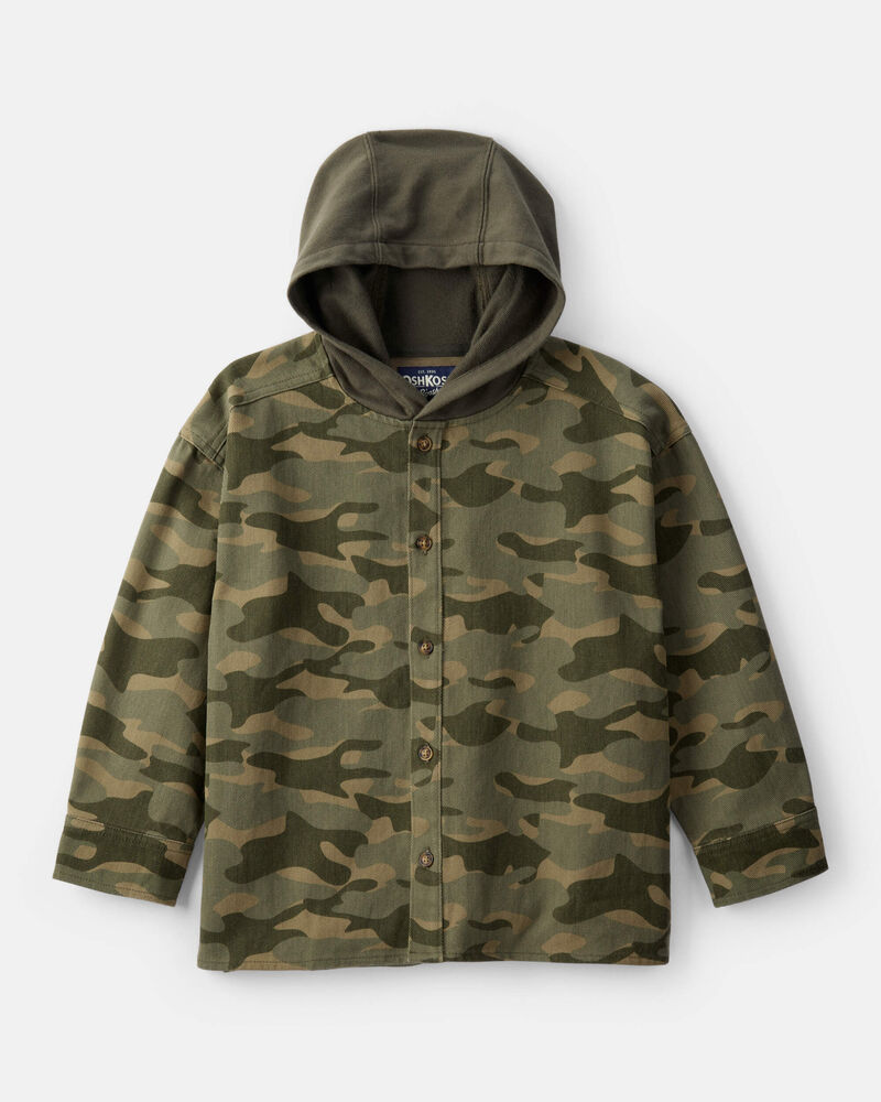Boys Camo Cotton Long-Sleeve Fashion Jacket - Green, image 1 of 3 slides