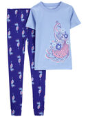 Blue/Pink - Kid 2-Piece Peacock 100% Snug Fit Cotton Pajamas