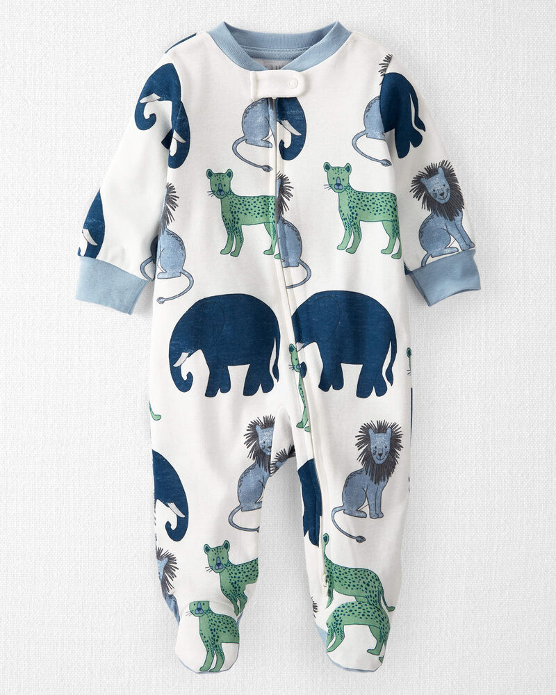 Baby Organic Cotton Sleep & Play Pajamas in Wildlife Print, image 1 of 5 slides