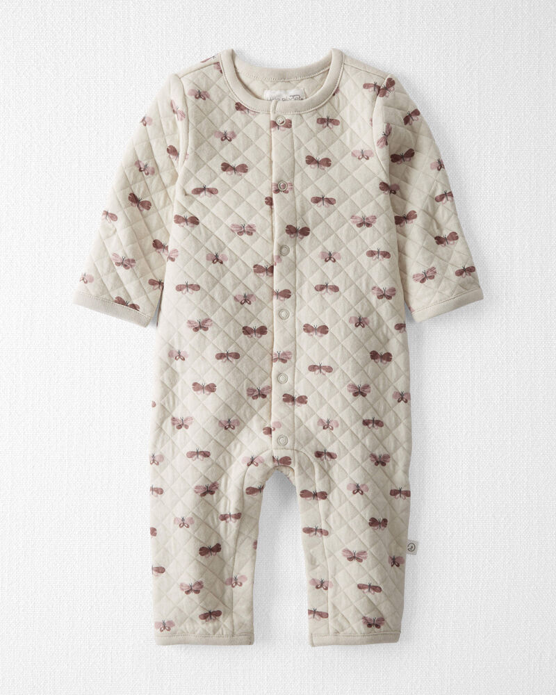 Baby Quilted Double Knit Jumpsuit Made with Organic Cotton in Butterflies, image 1 of 4 slides