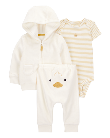 Baby 3-Piece Duck Little Cardigan Set - Ivory, 