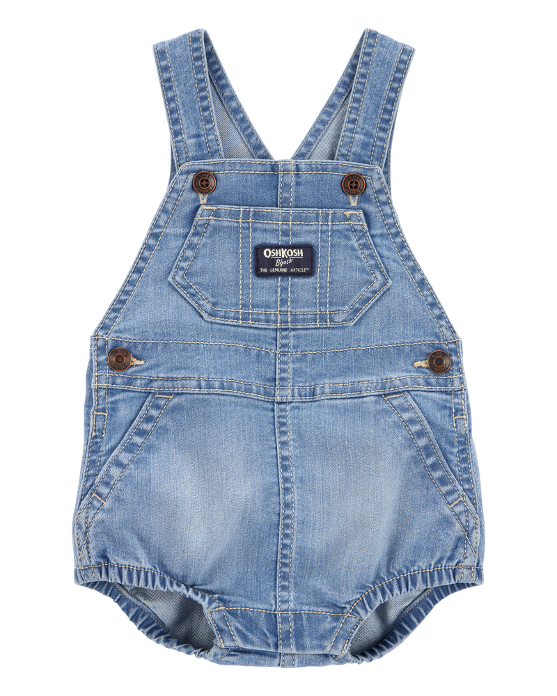 Baby Neutral Denim Bubble Romper - Blue, image 1 of 5 slides