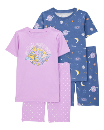 Kid Space Print Snug Fit Cotton 4-Piece Pajamas, 