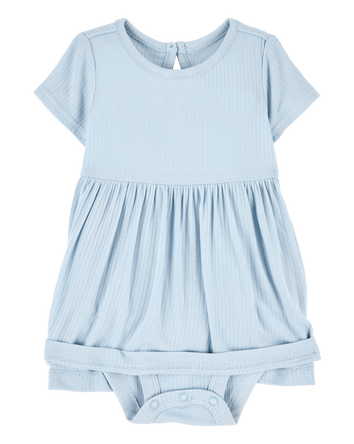 Baby Girl Solid PurelySoft Bodysuit Dress -Blue, 