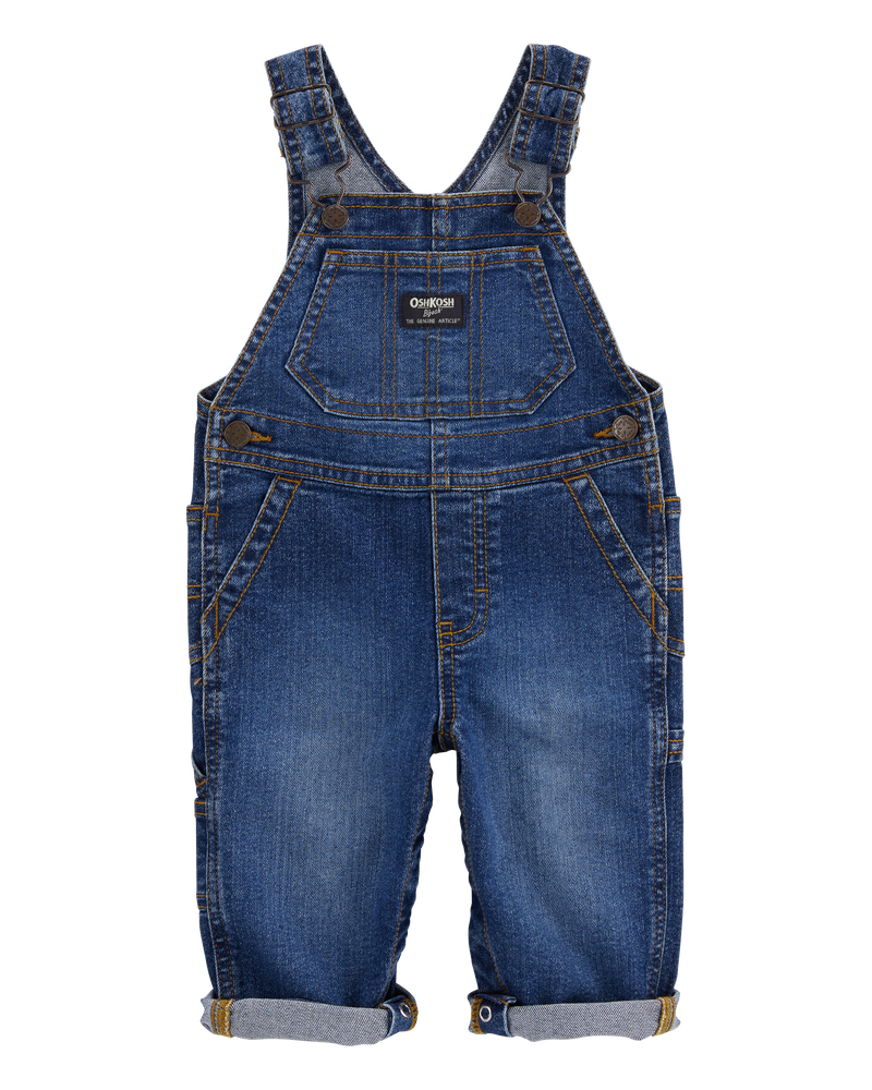 Baby Neutral Stretch Denim Classic Overalls - Dark Wash, image 1 of 5 slides