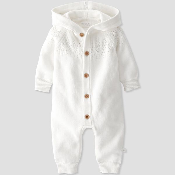 Light Cream Baby Organic Cotton Sweater Knit Pointelle Jumpsuit in