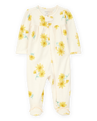 Baby Girl Floral Print 2-Way Zip Cotton Sleep & Play Pajamas - Cream, image 1 of 3 slides