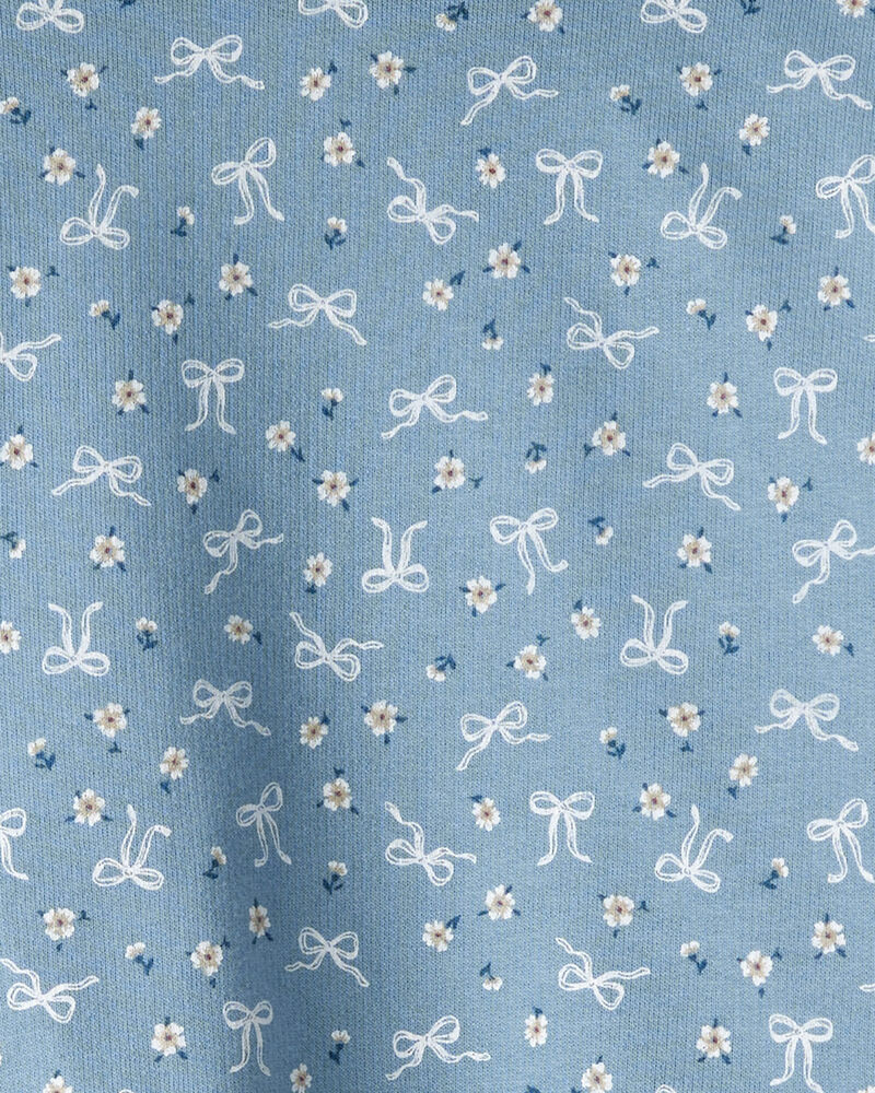 Toddler Girl 2-Piece Bow Print Cotton Long-Sleeve Hoodie & Pant Set - Blue, image 2 of 3 slides