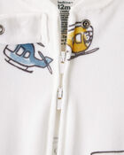 Baby Boy Helicopter Print Snug Fit Long-Sleeve 2-Way Zip 1-Piece Pajamas - White, image 2 of 4 slides