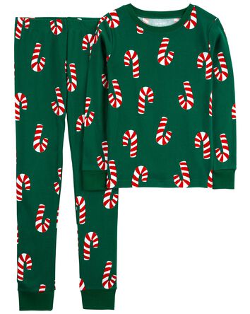 2-Piece Christmas Candy Cane 100% Snug Fit Cotton Pajamas, 