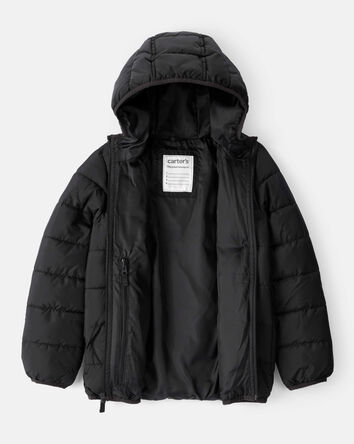 Kid Packable Hooded Puffer Jacket - Black, 