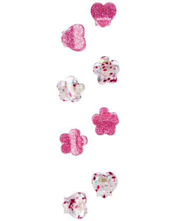 8-Pack Flower and Heart Hair Clips in Pink, 