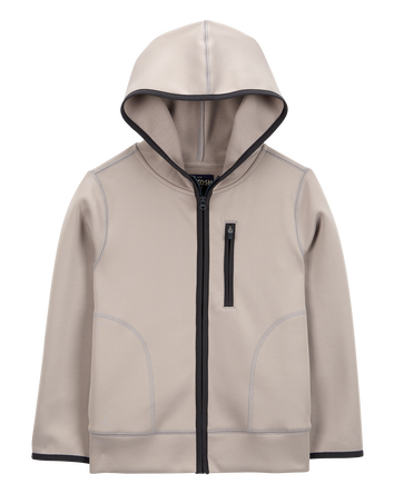 Kid Stretch Tech Zip-Up Hooded Jacket - Khaki, 